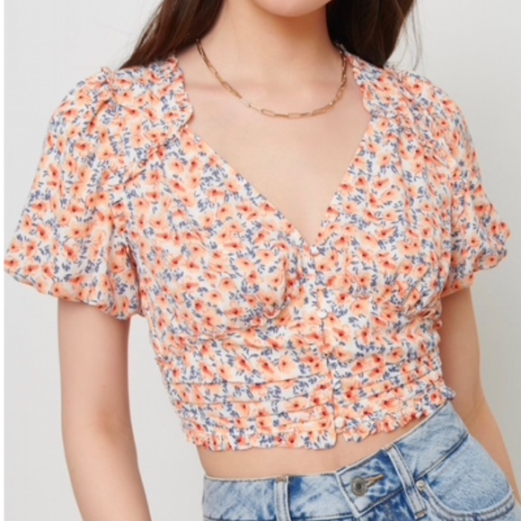 Dynamite orange and white dainty floral crop top XS - Picture 1 of 12